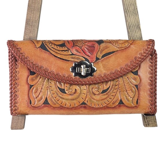 Vintage 1970's Tooled Leather Wallet Clutch - Picture 2 of 11
